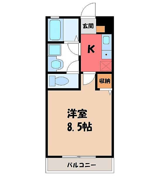 ラ・バスティード ｜栃木県宇都宮市下岡本町(賃貸アパート1K・2階・26.49㎡)の写真 その2