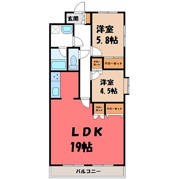 ネオニシキ ｜栃木県宇都宮市今泉2丁目(賃貸マンション2LDK・2階・65.25㎡)の写真 その2