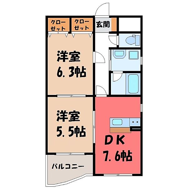 パピーガーデン ｜栃木県宇都宮市西原町(賃貸マンション2DK・3階・45.95㎡)の写真 その2