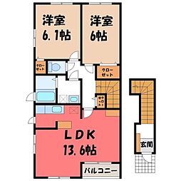 サンライト・カワサキ A 2階2LDKの間取り