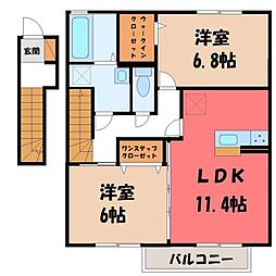 グレイスコート岡本 B 2階2LDKの間取り