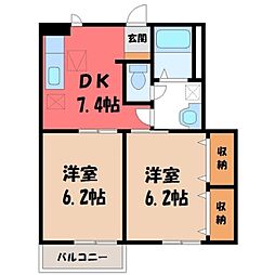 アルテール参番館 1階2DKの間取り