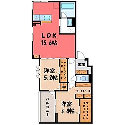 宇都宮市宿郷5丁目アパート 2LDKの間取図画像