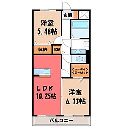 ジュールフェリエ 2階2LDKの間取り