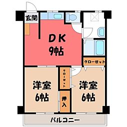 コーポ三鈴 2DKの間取図画像