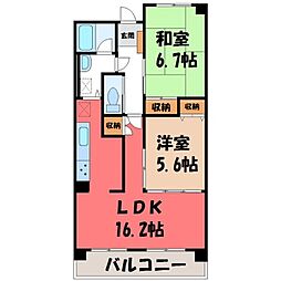 三向ハイツ元今泉 2LDKの間取図画像