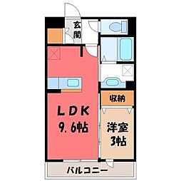 クレストコートB 1LDKの間取図画像