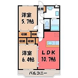 駒場コーポ2 2LDKの間取図画像