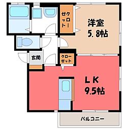 エスポワール若松原 1LKの間取図画像