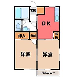 サウスヒルズB 2DKの間取図画像