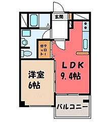カルム竹林 1LDKの間取図画像