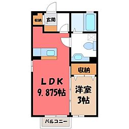 レジデンス上野B 1LDKの間取図画像