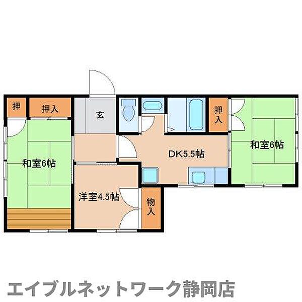 静岡県静岡市葵区古庄6丁目(賃貸アパート3DK・1階・54.00㎡)の写真 その2