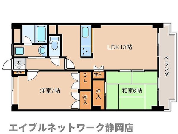 静岡県静岡市葵区上足洗3丁目(賃貸マンション2LDK・4階・57.16㎡)の写真 その2