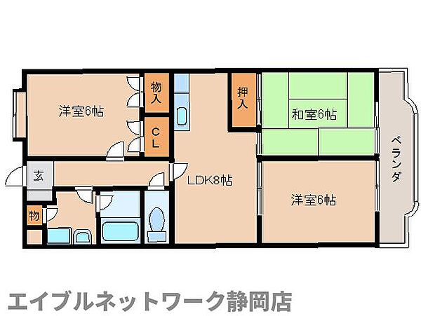 静岡県静岡市駿河区下川原5丁目(賃貸マンション3LDK・3階・60.15㎡)の写真 その2