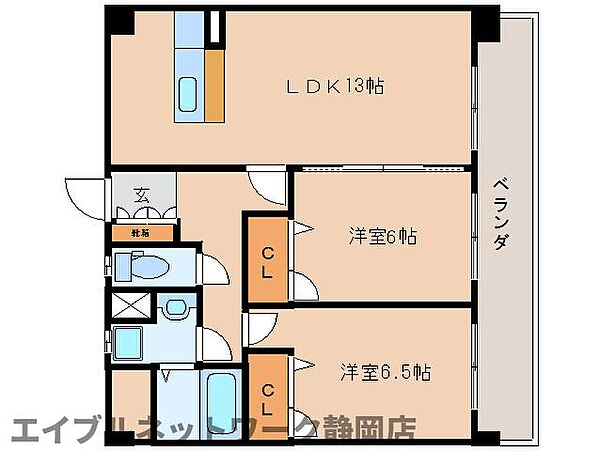 静岡県静岡市葵区銭座町(賃貸マンション2LDK・3階・58.80㎡)の写真 その2