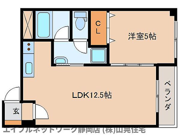 静岡県静岡市葵区川辺町1丁目(賃貸マンション1LDK・2階・38.70㎡)の写真 その2