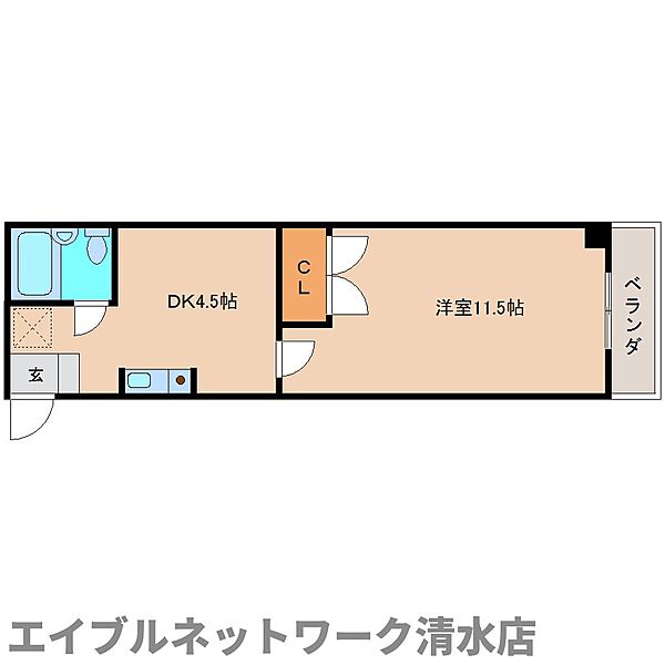 静岡県静岡市清水区巴町(賃貸マンション1DK・3階・35.00㎡)の写真 その2