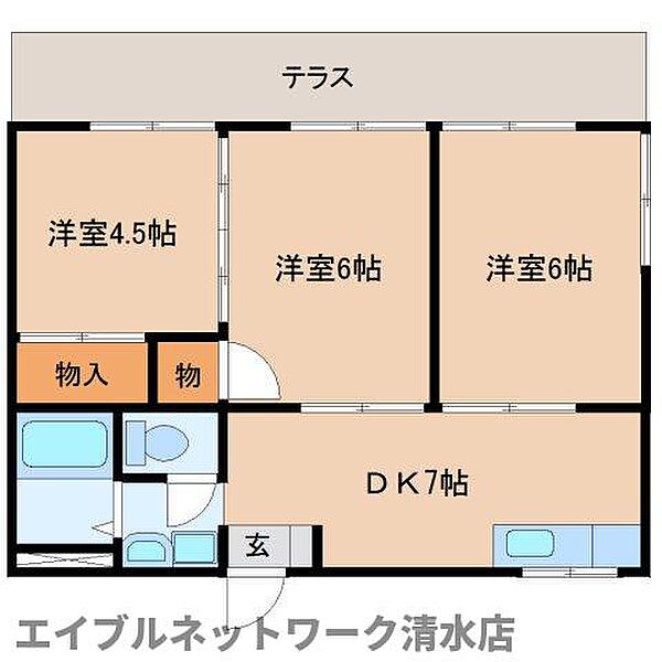 静岡県静岡市清水区能島(賃貸マンション3DK・1階・48.44㎡)の写真 その2