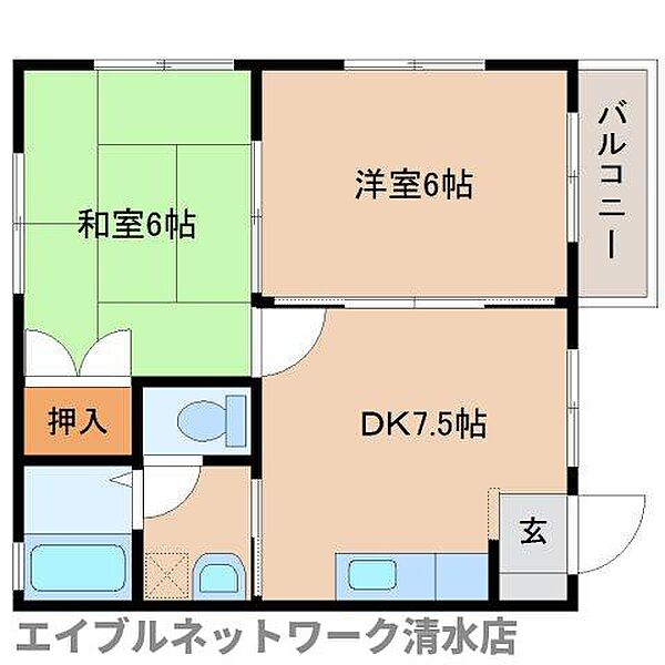 静岡県静岡市清水区上力町(賃貸アパート2DK・2階・41.80㎡)の写真 その2