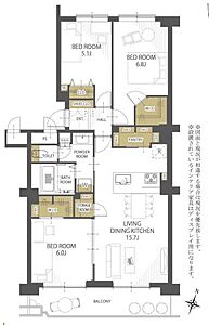 間取り：14階建て14階部分、最上階につき眺望良好！収納スペース豊富な3LDKの間取りです。　