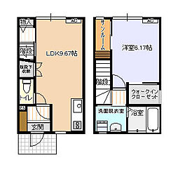 ビオラ野村A棟 1LDKの間取図画像