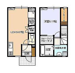 ビオラ野村B棟 1LDKの間取図画像
