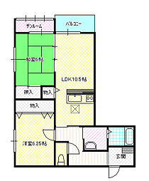 たんぽぽコーポ福岡B棟 2LDKの間取図画像