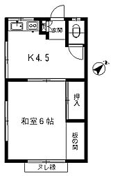 蛇崩荘 2階1Kの間取り