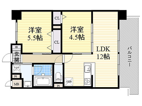 グレースリバー中之島 ｜大阪府大阪市西区川口２丁目(賃貸マンション2LDK・9階・50.03㎡)の写真 その2