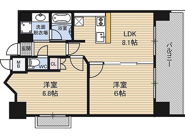 大阪府大阪市福島区鷺洲１丁目(賃貸マンション2DK・14階・44.85㎡)の写真 その2