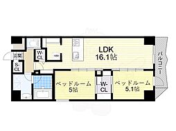 コンフォリア・リヴ谷町四丁目 9階2LDKの間取り