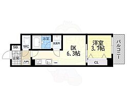 Alivis九条 1DKの間取図画像