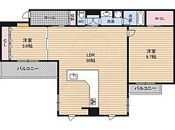 リバーサイドタワー中之島 2LDKの間取図画像