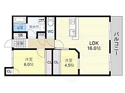 ウエスト江戸堀 2LDKの間取図画像