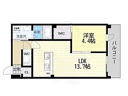 サンティエ福島吉野 1LDKの間取図画像