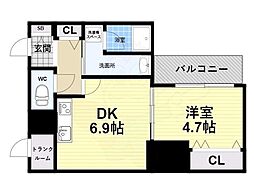 アスラン江戸堀 1DKの間取図画像