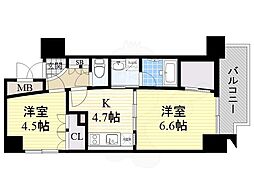 ラドゥセール中之島 2Kの間取図画像