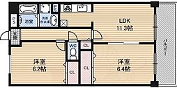 フラット野田2 2LDKの間取図画像