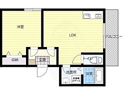 大宝北天満ロイヤルハイツ ワンルームの間取図画像