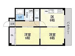 扇町亀甲マンション 2DKの間取図画像