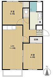 ヴィラ西船 2LDKの間取図画像