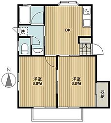 第三成島ハイツ 2DKの間取図画像
