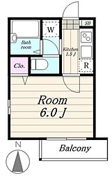 セレグレイス蓮沼 2階1Kの間取り