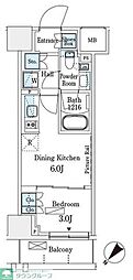 パークアクシス横浜伊勢佐木町通り 1DKの間取図画像