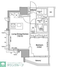 ザ・パークハビオ荏原中延駅前 1LDKの間取図画像