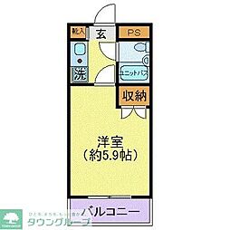 東急池上線 池上駅 徒歩4分の賃貸マンション 4階1Kの間取り