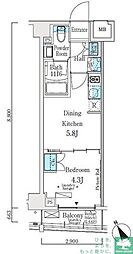 都営浅草線 馬込駅 徒歩1分の賃貸マンション 6階1DKの間取り