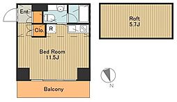 都営浅草線 中延駅 徒歩2分の賃貸マンション 10階1Kの間取り