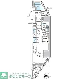 JR山手線 品川駅 徒歩10分の賃貸マンション 12階ワンルームの間取り
